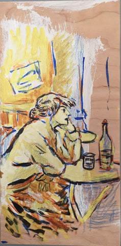 Drinker- after Toulouse Lautrec, Acrylic Painting on Birch Panel